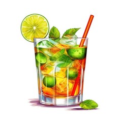Caipirinha Cocktail isolated on white as illustration (generative AI)