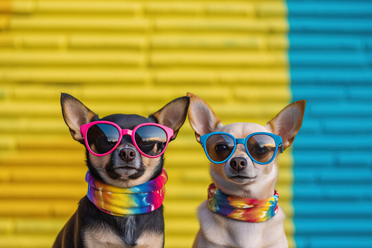 Playful chihuahuas decked out in shades