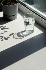 A glass of pure spring water and sharp shadows