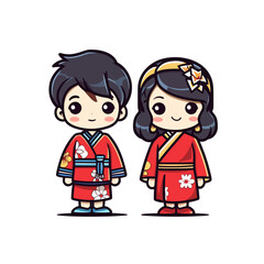 a couple of cute kids with Japanese traditional suit style 2
