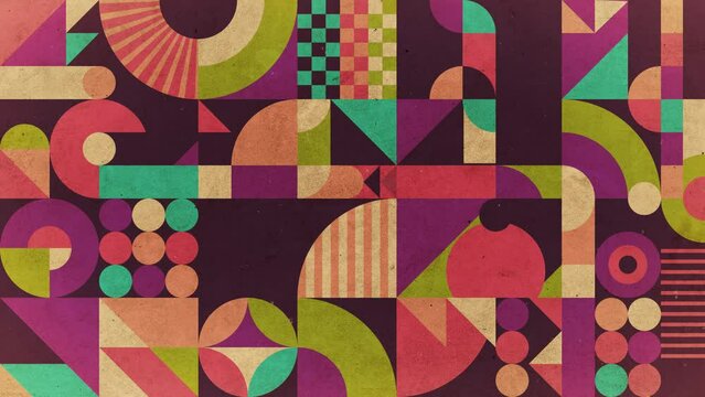Colorful abstraction with geometric shapes in grungy retro style.