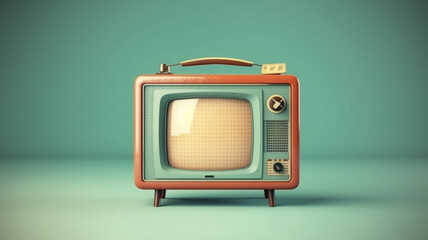 Retro old television on colored background. Minimal style. Created with Generative AI