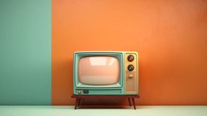 Retro old television on colored background. Minimal style. Created with Generative AI