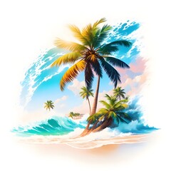 Fototapeta na wymiar Palm trees on the beach landscape summer 
