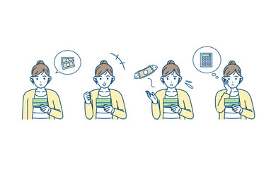 通帳を見る女性イラスト