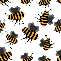 seamless pattern of cute cartoon bee on white background