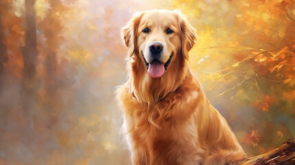 A painting of a golden retriever dog 