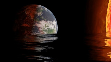 Earth Ocean Reflection Sunset 3D 