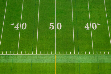 Looking down at the 50 yard line on a sports field