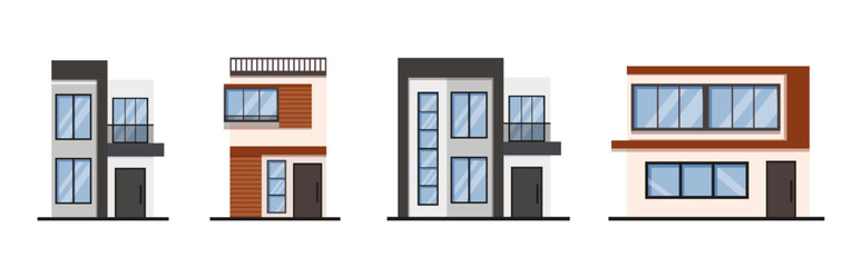 Set of modern private houses. Stylish design project. Flat style vector illustration