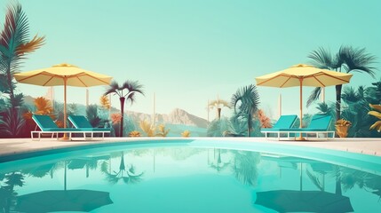 Pool in summer, turquoise water, ai generated