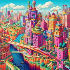 Une Ville Psychédélique en Technicolor : Une Plongée dans un Univers Onirique de Grands Formats et d'Illustrations Hyper-Réalistes