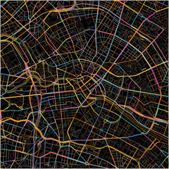Colorful Map of Berlin, Berlin with all major and minor roads.