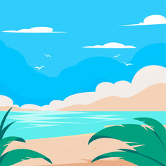 Fototapeta na wymiar Flat beach summer background Flat design summer illustration landscape