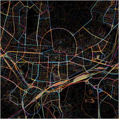 Colorful Map of Karlsruhe, Baden-Wuerttemberg with all major and minor roads.