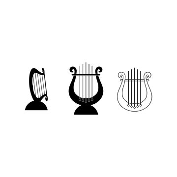 ancient harp and lyre icons collection isolated on white background
