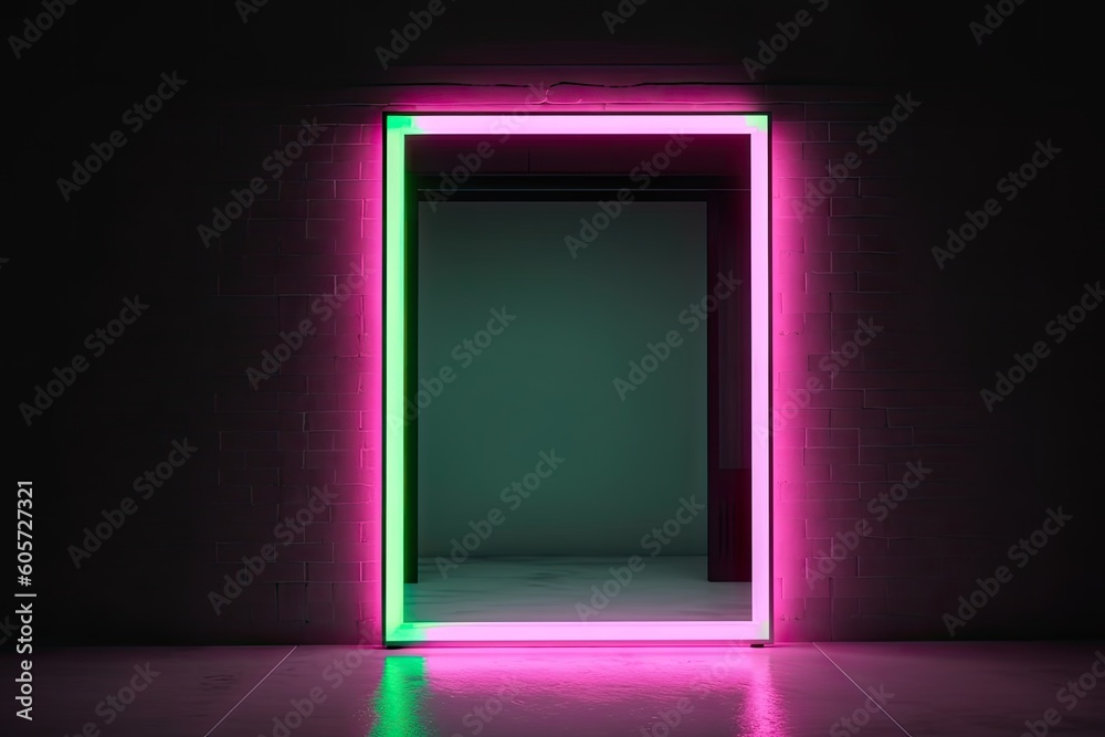 Wall mural neon frame placed on white background for minimalist and modern look, created with generative ai