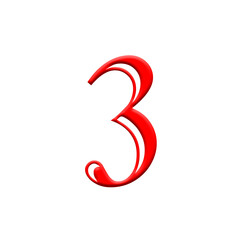 Red digits with shadows on transparent background