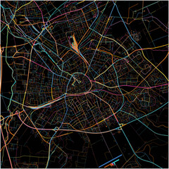 Colorful Map of Paderborn, North Rhine-Westphalia with all major and minor roads.