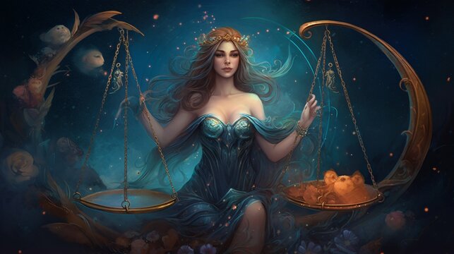 Libra Zodiac horoscope sign symbol, icon, background wallpaper design, astrology art, Generative AI