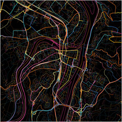 Colorful Map of Koblenz, Rheinland-Pfalz with all major and minor roads.