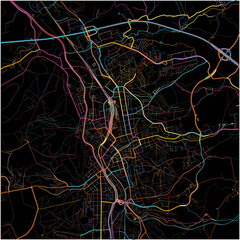 Colorful Map of Gera, Thuringia with all major and minor roads.