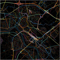 Colorful Map of Hanau, Hesse with all major and minor roads.