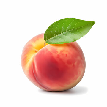 Single Peach With Stem On White Background Illustration