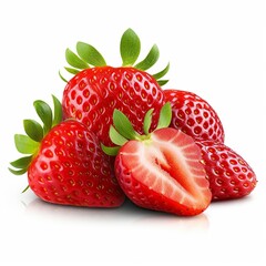 Ripe strawberry and sliced strawberry isolated ,white background