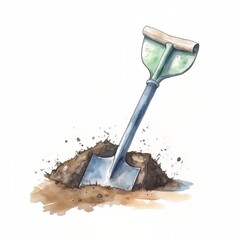 watercolor shovel and soil with Generative AI technology