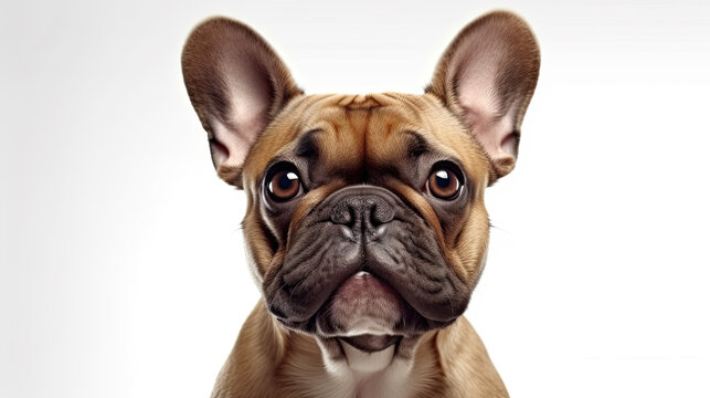 Retrato de cachorro de Bulldog Francés sobre fondo blanco aislado. IA Generativa