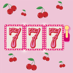 Pink slot machine wins the jackpot. 777 The concept of victory. Vector illustration EPS10.