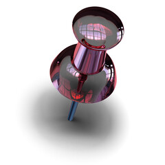 透明なプラスチックの画鋲。透明な背景に分離された刺されたピン。