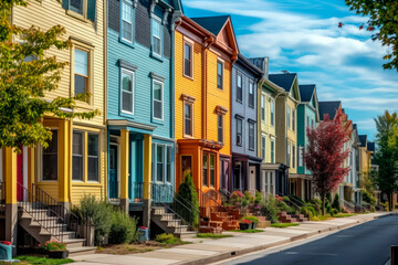 Fototapeta premium Row of colorful townhouses, Generative AI