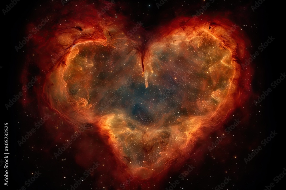 Wall mural heart-shaped nebula with twinkling stars in the center, created with generative ai