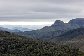 Close up view on mountains chain in the midwest of Brazil . Cerrado. Chapada dos Veadeiros. Nature.  Landscape.