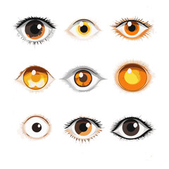 Set of various hand drawn doodle eyes vector flat illustration. Collection of evil, ra, turkish, greek and esoteric eye different shapes isolated on white background. Colorful clairvoyance elements