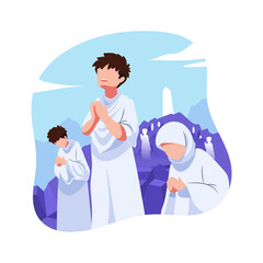 illustration of praying in the plains of Arafat during the pilgrimage