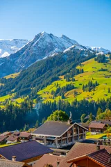 Photo sur Plexiglas Mont Blanc Beautiful Village nearby mountain, Switzerland