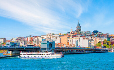Fototapeta na wymiar Galata Tower, Galata Bridge, Karakoy district and Golden Horn at morning, istanbul - Turkey 