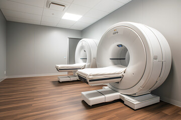 CT ( tomography) scanner room in hospital. Generative AI
