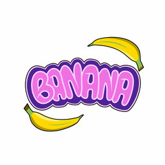 BANANA lettering and drawing illustration design vector with cartoon typography text style.  Can be used for making stickers, for screen printing t-shirts etc