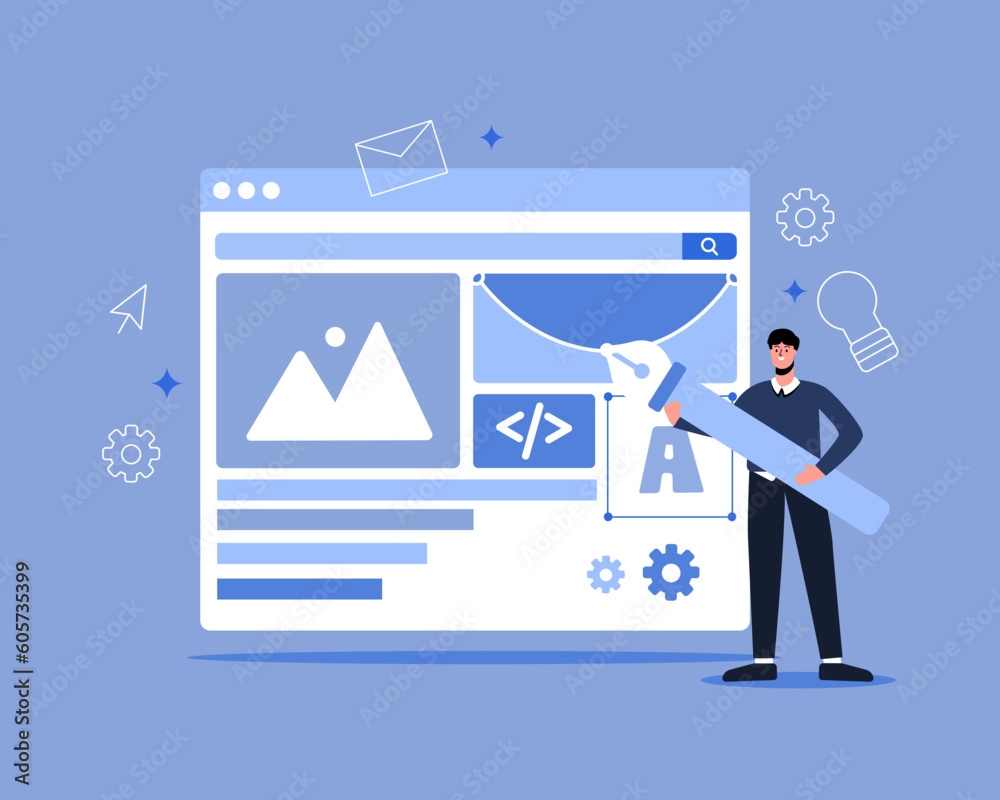 Wall mural web design,ui design,creating websites concept vector ilustration,blue color,modern concept flat des