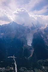Scenic view of Mont Blanc massif seen from Le Brevent, Aiguille Rouges nature reserve and part of...
