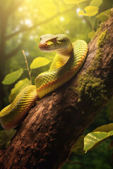 Naklejka na ściany i meble Closeup of a beautiful snake in the tree