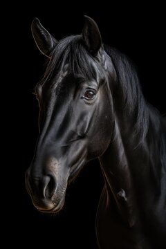 Portrait of black horse isolated on black background