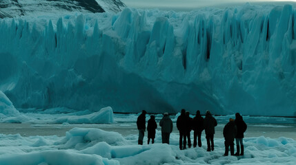 Many people observe huge glacier.