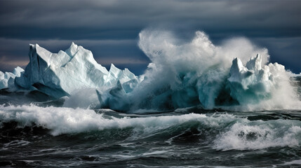 Fototapeta premium waves hitting glacier ice blocks.