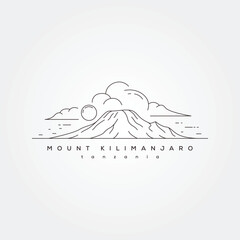 mount kilimanjaro landscape line art vector symbol illustration design, tanzania mountain national park minimal design