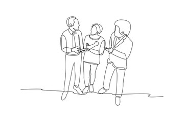 Single one-line drawing casual discussion of students. Diversity in college concept. Continuous line drawing illustration